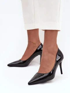 Lakierowane Eko Skórzane Szpilki Damskie Ze Szpiczastymi Noskami Czarne Jadira