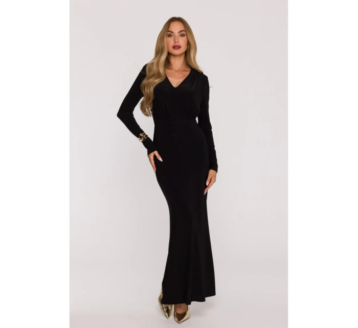 M891 Šaty s opaskom a šerpou - čierne