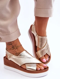 zlaté kožené sandále Morgan na klinoch