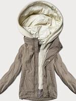 Dámska bunda s ozdobnou kapucňou Miss TiTi tmavo béžová (3295)