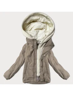 Tmavobéžová dámska bunda s ozdobnou kapucňou Miss TiTi (3295)