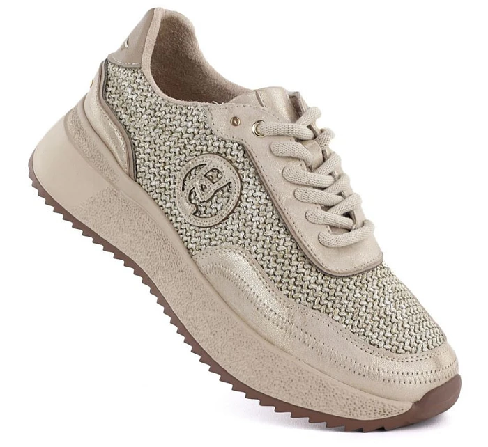 Dámské pletené kožené tenisky zlaté Gino  GOLD model 22068730