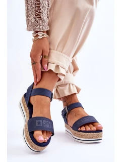 Damskie Wygodne Sandały Na Platformie Big Star LL274869 Granatowe