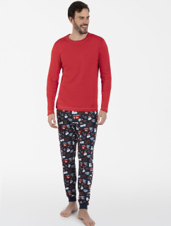 Pánske pyžamo Rojas s dlhým rukávom a dlhými nohavicami - červené/potlač