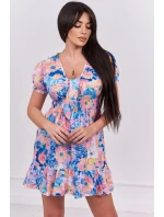 Kvetinové šaty s výstrihom do V chrpová+fialová