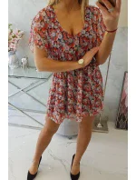 Květinové šaty s vázáním v pase černé