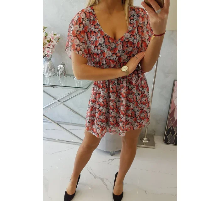 Květinové šaty s vázáním v pase černé