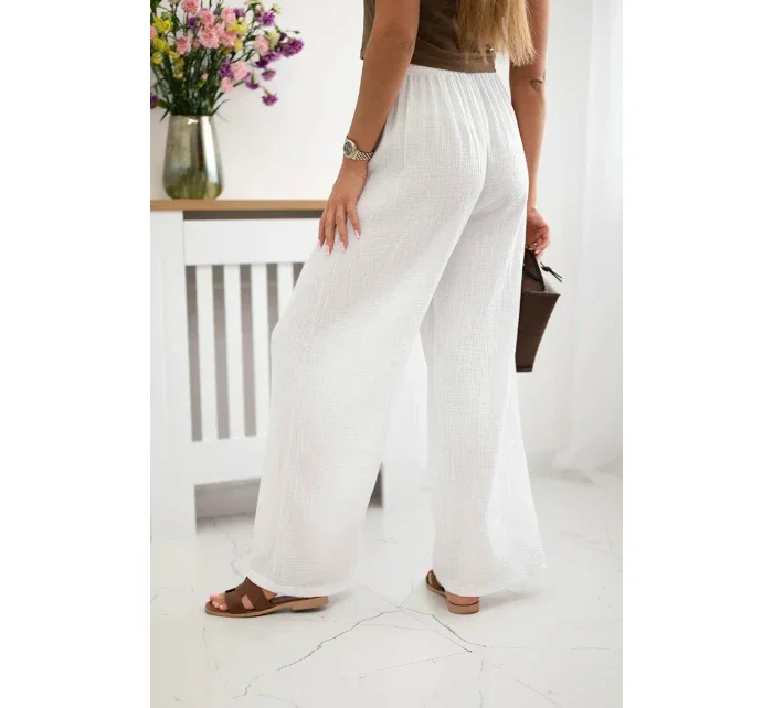 Mušelínové kalhoty se širokou nohavicí bílý