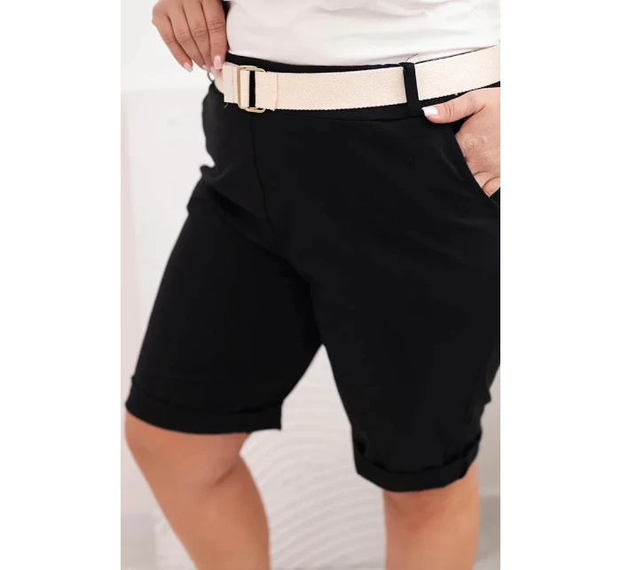 Dámské bavlněné šortky Plus Size s páskem černý