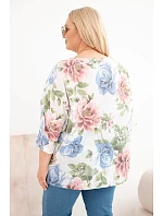 Dámska bavlnená blúzka s krátkymi rukávmi a kvetinovým vzorom biela