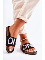 Klasyczne Wsuwane Klapki Z Napisem Czarno-Srebrne Bahari