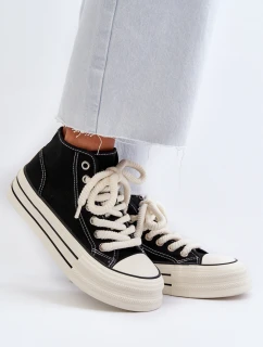 Trampki Damskie Na Platformie Czarne Aineri