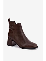 Kožené kotníkové boty na podpatku s vyhříváním model 22557045 hnědé - D&A Kožené kotníkové boty na podpatku s vyhříváním model 22557045 hnědé - D&A