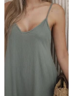 Mušelínové khaki šaty bez ramienok