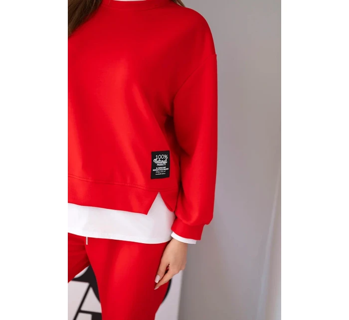 Dámska súprava maslovej farby s voľnou mikinou a teplákmi červená Dámska súprava maslovej farby s voľnou mikinou a teplákmi červená