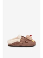 Dámské pantofle s ozdobami a přezkou vyhřívané kožešinou hnědé Thalora Dámské pantofle s ozdobami a přezkou vyhřívané kožešinou hnědé Thalora