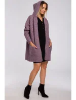 M556 Pletený sveter s kapucňou - vresová farba