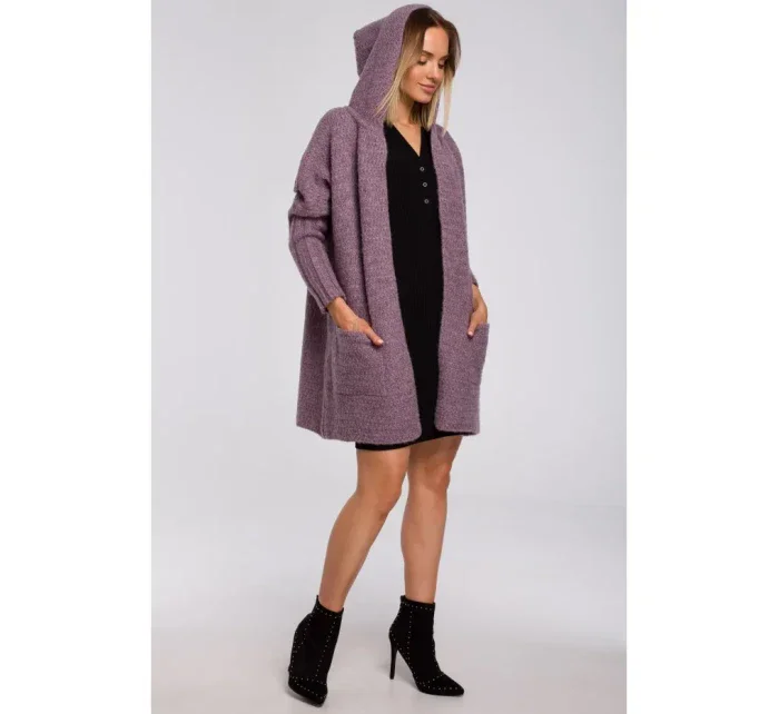 M556 Pletený sveter s kapucňou - vresová farba