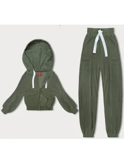 Rebrovaná tepláková súprava v olivovej farbe (AMG-335A)