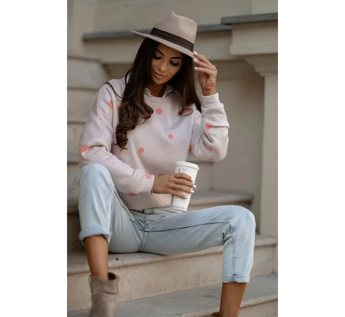 Oranžová dámska bavlnená mikina s bodkami (784)