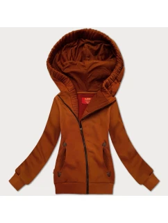 Vypasovaná dámska mikina v karamelovej farbe s asymetrickým zipsom LHD (AMG-61)