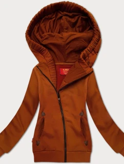 Vypasovaná dámska mikina v karamelovej farbe s asymetrickým zipsom LHD (AMG-61)