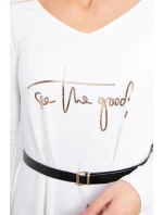 Šaty s ozdobným páskem a nápisem ecru Šaty s ozdobným páskem a nápisem ecru