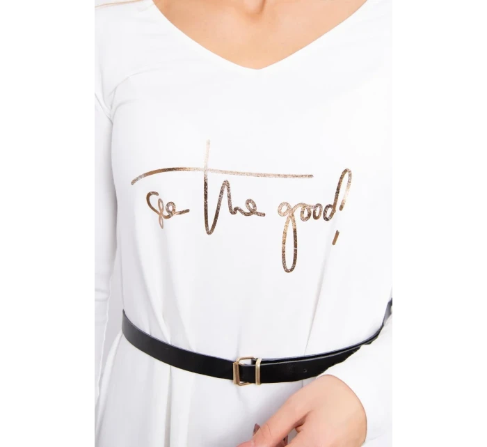 Šaty s ozdobným páskem a nápisem ecru Šaty s ozdobným páskem a nápisem ecru