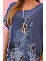 Dámská bavlněná košile s model 22020973 a květinami džínovina - K-Fashion