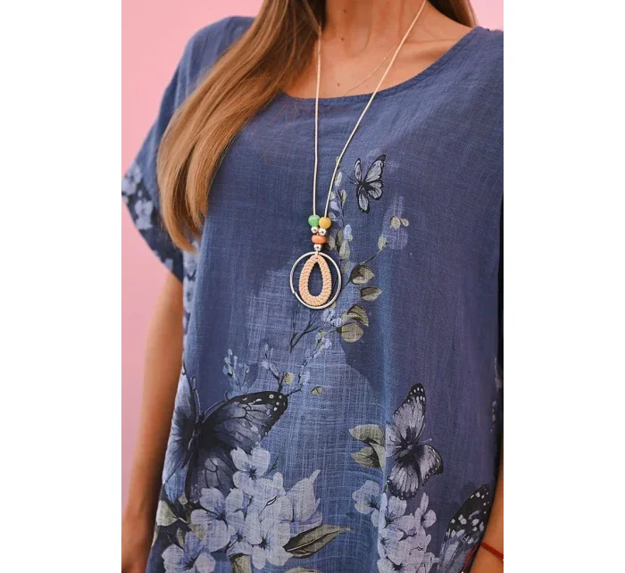 Dámská bavlněná košile s model 22020973 a květinami džínovina - K-Fashion