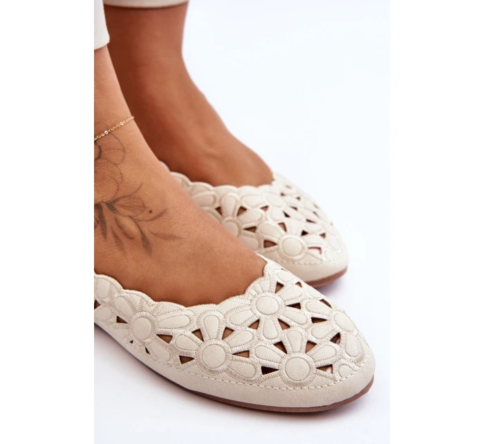 Ażurowe Błyszczące Baleriny Damskie Beżowe Visionary Ażurowe Błyszczące Baleriny Damskie Beżowe Visionary