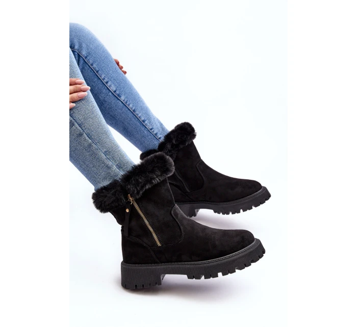 Botky Zamszové Dámské S Kožíškem Černá model 21635838 - EVENTO