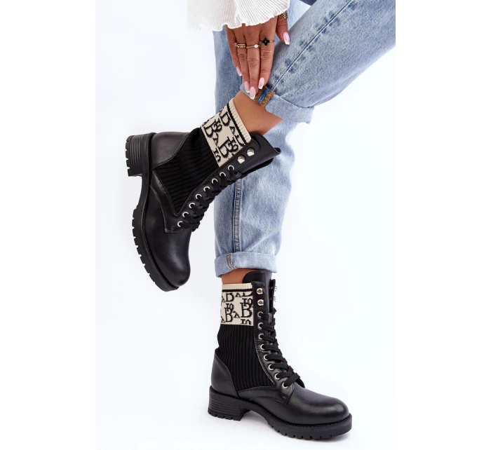 Damskie Botki Workery Ze Skarpetą Czarne Hakina Damskie Botki Workery Ze Skarpetą Czarne Hakina