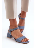 Sandały Damskie Na Klocku Z Eko Zamszu Niebieskie Leisha