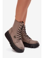 Botki Workery Damskie Na Platformie Ocieplane Vinceza 58588 Ciemnobeżowe