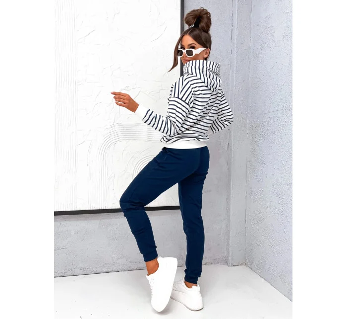 Tmavě modrý dámský bavlněný teplákový komplet s mikinou model 21777414 - Moon Tmavě modrý dámský bavlněný teplákový komplet s mikinou model 21777414 - Moon