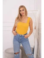 Halenka bez ramínek s volánky v hořčicové barvě Halenka bez ramínek s volánky v hořčicové barvě