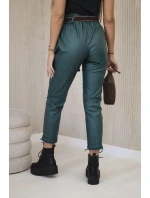 Voskované nohavice s opaskom zelené
