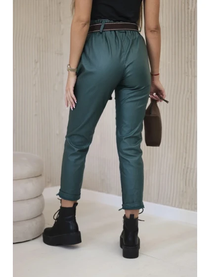 Voskované nohavice s opaskom zelené