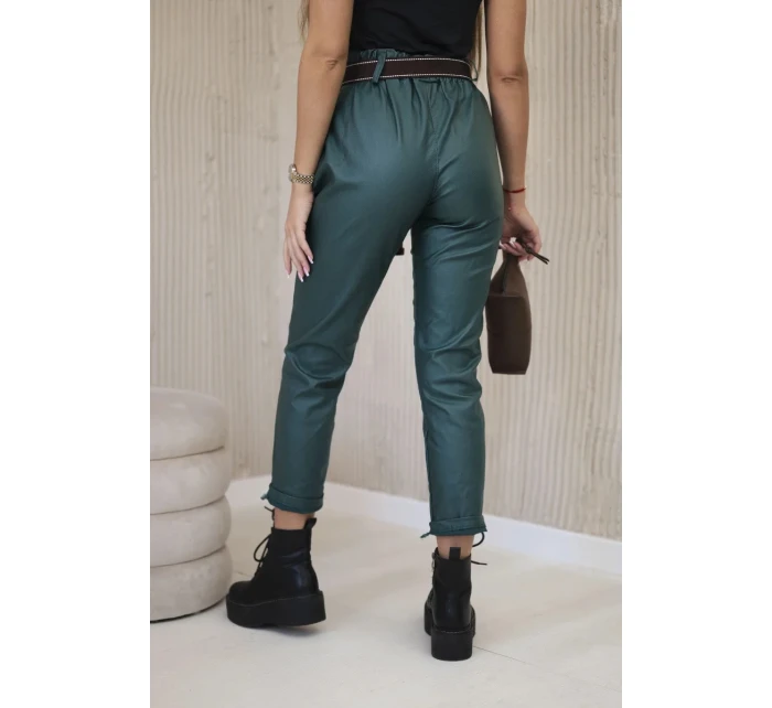 Voskované nohavice s opaskom zelené