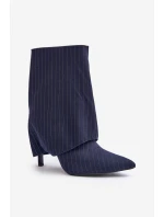 Dámské boty s pruhy na jehlách s ohrnutým svrškem a  tmavě modré model 21670406 - Boto