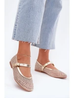 Zdobione Baleriny Damskie Z Paskiem I Klamrą Złote Avirae Zdobione Baleriny Damskie Z Paskiem I Klamrą Złote Avirae