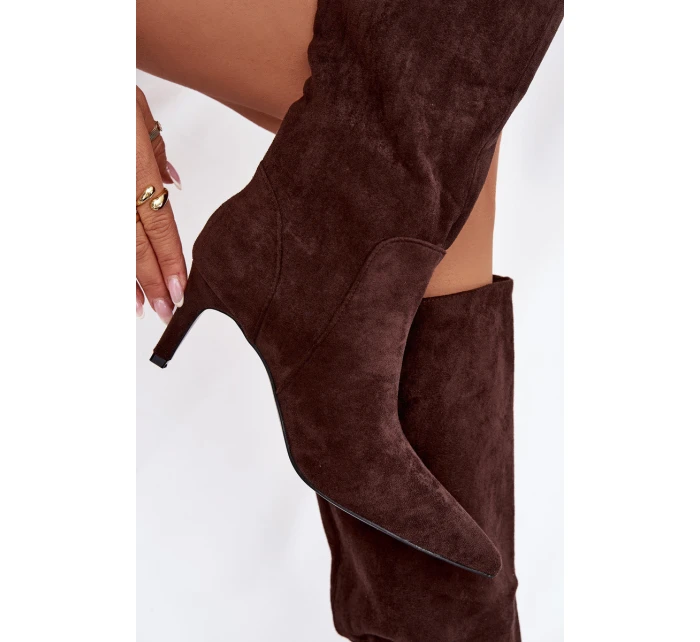 Dámské kozačky na vyhřívané z eko semiše Čokoládové model 21788146 - Boto Dámské kozačky na vyhřívané z eko semiše Čokoládové model 21788146 - Boto