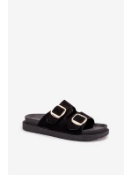 Dámske papuče na platforme so zlatými prackami - čierne