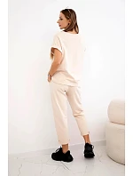 Bavlněný komplet halenka + kalhoty béžový