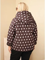 Dámská bunda Plus Size s kapucí a puntíky hnědá