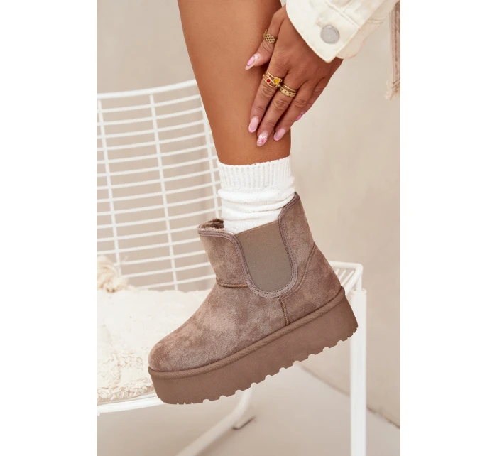 Damskie Śniegowce Z Elastyczną Wstawką Khaki Kiora