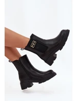 Dámské kotníkové boty se zlatým detailem zateplené černé model 21710118 - Boto Dámské kotníkové boty se zlatým detailem zateplené černé model 21710118 - Boto