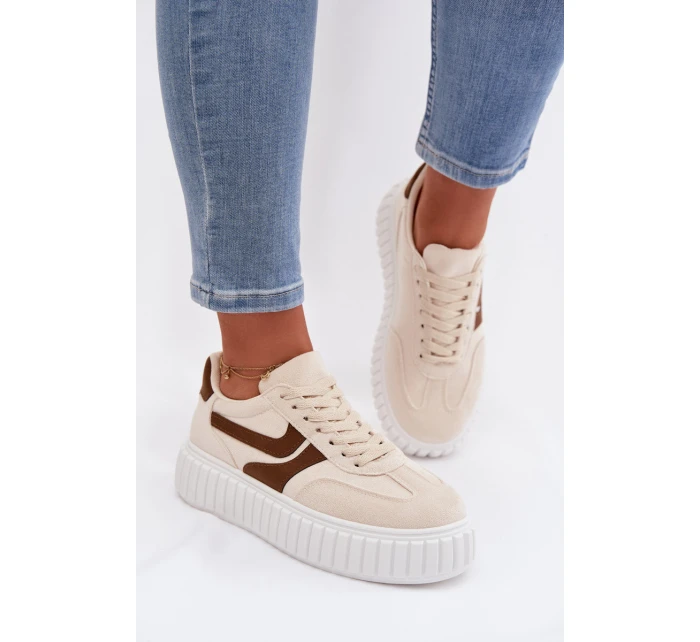 Dámské tenisky na platformě s eko béžové model 21997803 - Boto