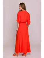 model 21154678 Viskózové maxi šaty se zavinovacím vzorem korálová barva - STYLOVE